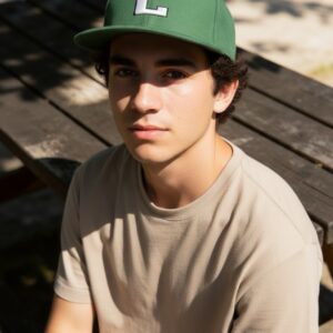 Green Snapback Cap With White & Orange Stitch