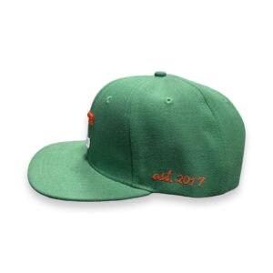 Green Snapback Cap With White & Orange Stitch