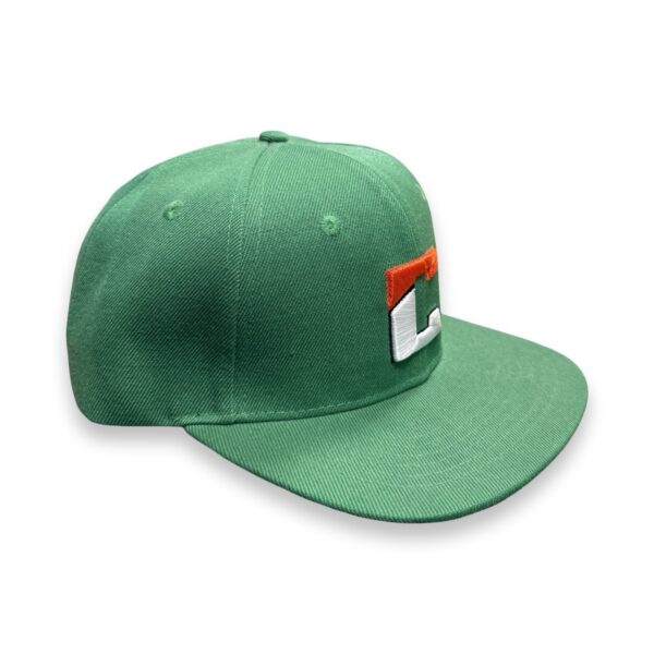 Green Snapback Cap With White & Orange Stitch - Image 4