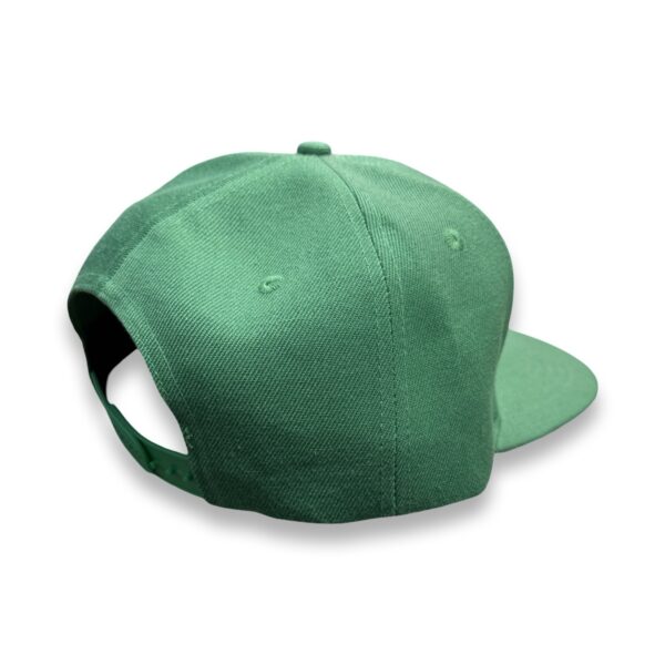 Green Snapback Cap With White & Orange Stitch - Image 2