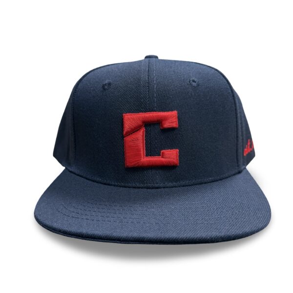 Navy Snapback Cap With Red Stitching - Image 3