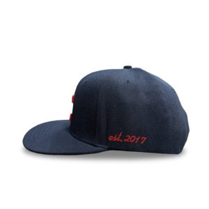 Navy Snapback Cap With Red Stitching