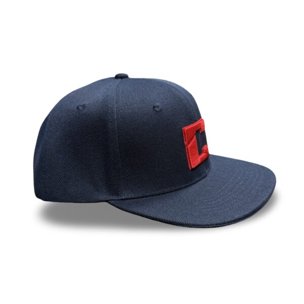 Navy Snapback Cap With Red Stitching - Image 2