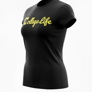 Black (Female) Yellow Print Cursive Logo T-Shirt