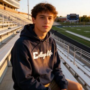 Navy Blue Cursive Logo Hoodie