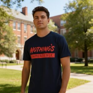 (NAVY BLUE WITH RED PRINT)
NOTHING’S IMPOSSIBLE T-SHIRT