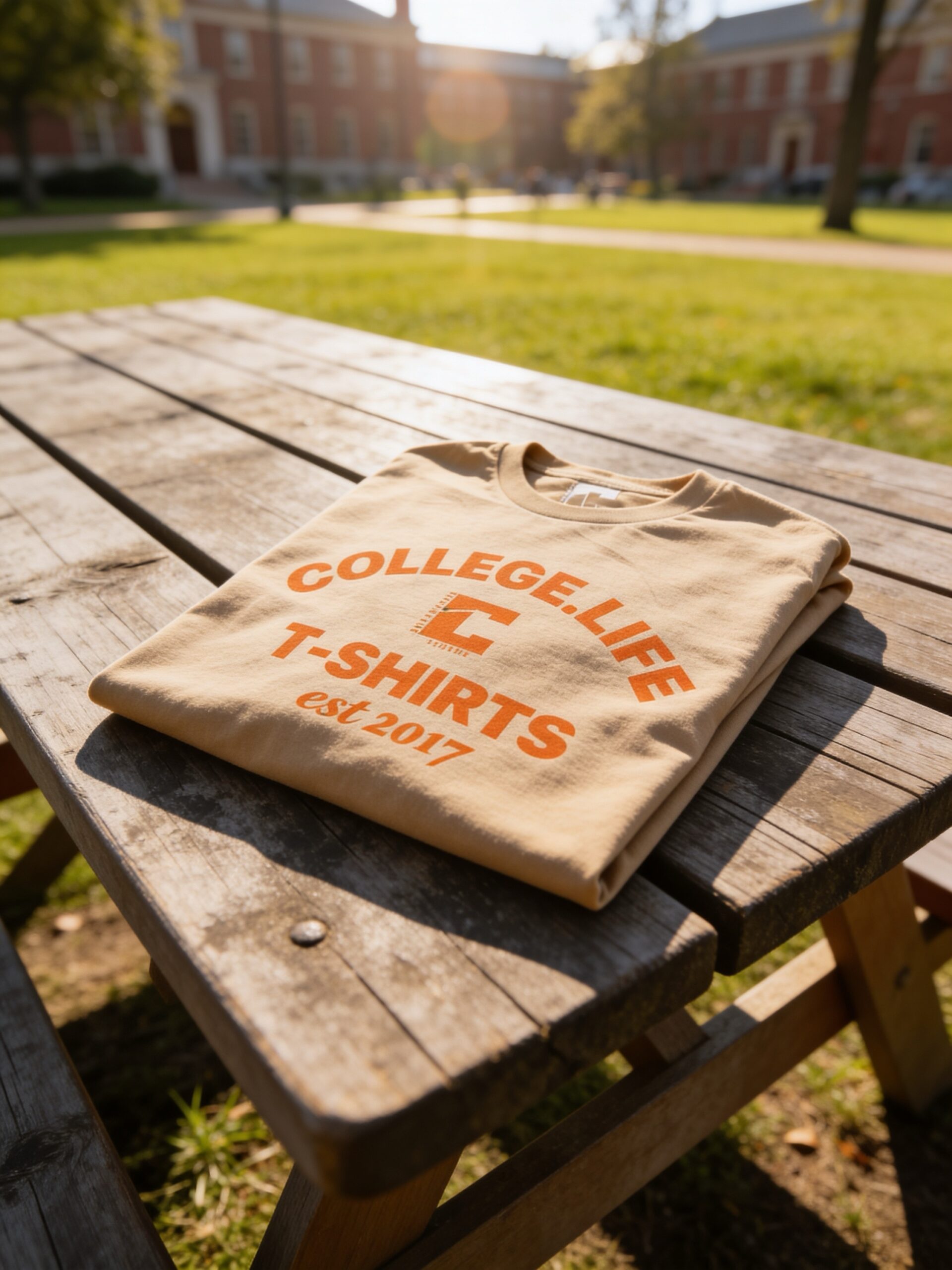 Official Varsity Print Style T-Shirt. Light Coffee/Tangerine Print (Unisex) - Image 2