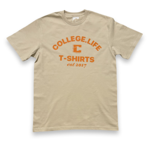 Official Varsity Print Style T-Shirt. Light Coffee/White Print (Unisex)