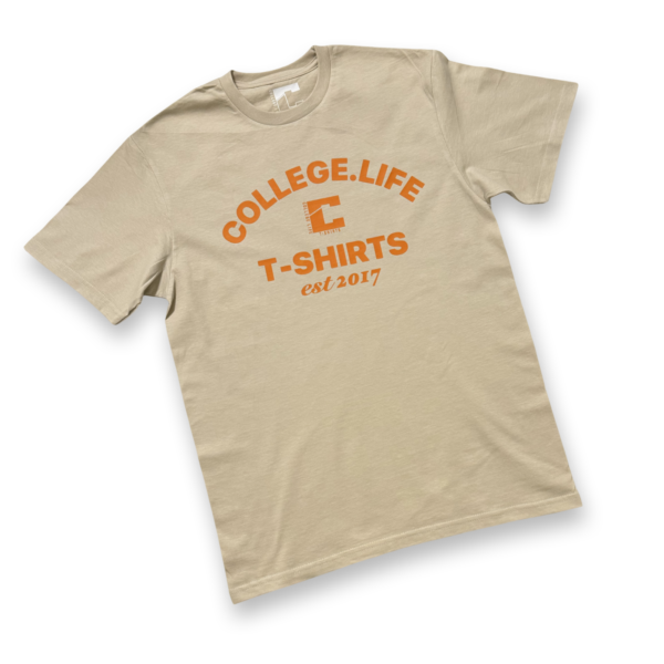Official Varsity Print Style T-Shirt. Light Coffee/White Print (Unisex) - Image 2
