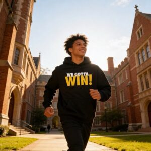 WE GOTTA WIN!
Black Hoodie White/Mustard Print
(Unisex)