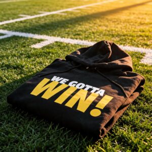 WE GOTTA WIN!
Black Hoodie White/Mustard Print
(Unisex)