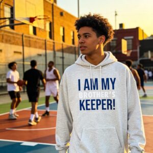 I AM MY BROTHERS KEEPER! Hoodie Wolf Gray/Blue & White Print