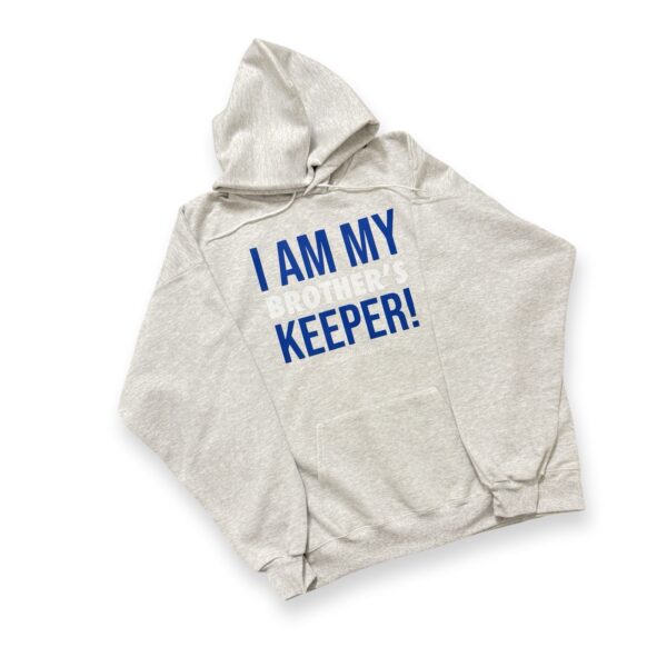 I AM MY BROTHERS KEEPER! Hoodie Wolf Gray/Blue & White Print - Image 2